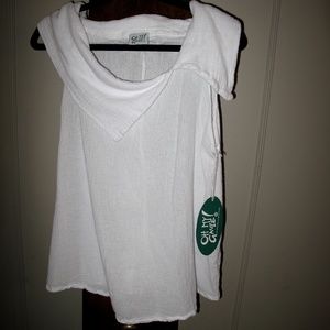 OH MY GAUZE! White Cotton Gauze Shawl Collar Tank NWT Women's Size Large BIRD 2